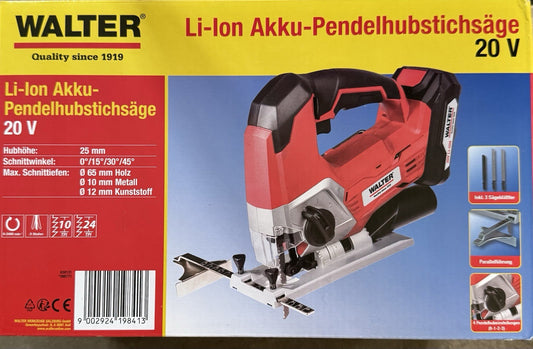 WALTER 20V Li-Ion Akku-Pendelhub-Stichsäge Rot